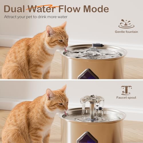 Zivacate Fuente para Gatos Acero Inoxidable 2,8 L, con Bomba Ultrasilenciosa, Nivel de Agua, Triple Filtración, 3 Filtros + 3 Esponjas, Fácil de Limpiar - imagen 6