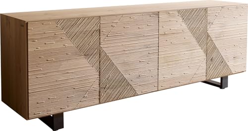 DELIFE Kommode Tereos Eiche Natur 3D Effekt 200 cm 4 Türen Kufe Metall Schwarz Sideboard