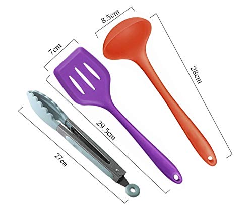 Kit 10 Peças Jogo De Utensílios De Silicone Maciço Cozinha Inox Pegador Espátula Colher Concha Pince