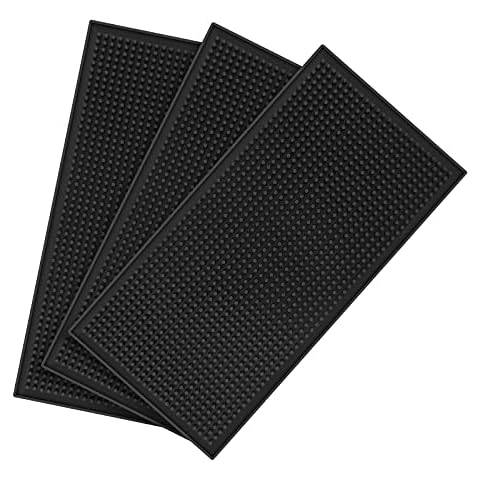 DEHUA 3PCS Bar Mat(12" x 6"), Rubber Bar Mats, Non Slip Rubber Bar Service Mat, Thick Durable Countertop Spill Mats, Spill Mat for Kitchen Restaurants Coffee Bars Counter-Top, Black Cover