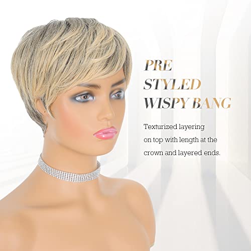 FESHFEN Parrucche Corte Pixie, Parrucca Bionde