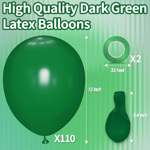 Image of Dark Green Balloon 12 Inch, 110pcs Latex Party Balloons Helium Bright Color for Birthday Baby Shower Wedding Party Supplies Arch Garland Decoration