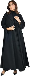 عباية نسائية سوداء مفتوحة من الأمام – تصميم بليزر كلاسيك بقصة كلوش – قماش كريب لمار فاخر – مريحة وعملية