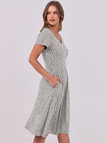 Image of ANRABESS Women Summer Dress Casual Short Sleeve V Neck A-Line Knee Length Pleated Flowy 2026 Fashion Midi Dresses with Pocket