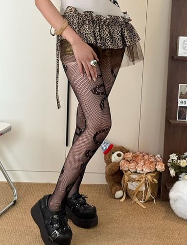 Image of Mrotrida Women's Fire Patterned Fishnet Tights Sexy Elastic Blaze Pantyhose Leggings Fire Mesh Stockings