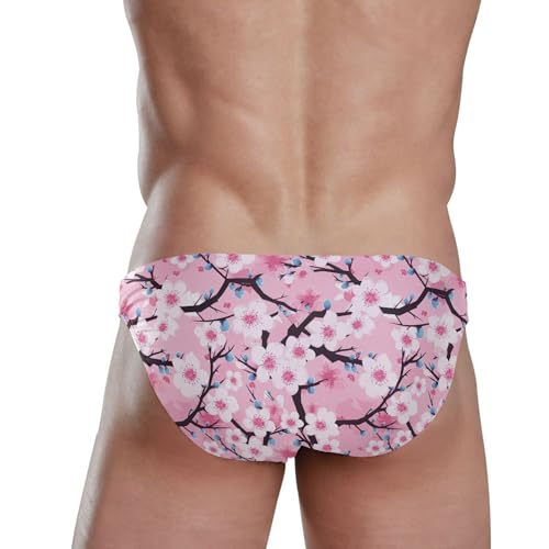 Pink Cherry Blossoms Swim Briefs for Men Swimsuit Bikini Swimwear S B04018993