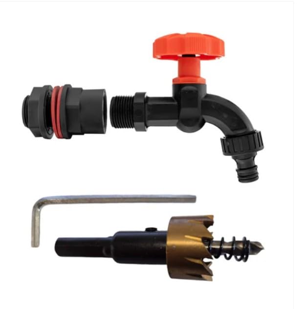 Water Butts Kit 1/2" With PP Black Tap and Drill Bit - for Rainwater Harvesting, Garden Irrigation, and Greenhouse use