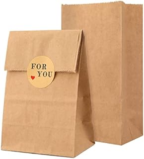 GCQQ 100Pcs Kraft Paper Bags Small, 70 g/m² Brown Paper Bags Sturdy with 108 Pcs Stickers, 5.5x9x18CM Paper Lunch Bags for Kids, Paper Sandwich Bags for Grocery, Craft, Storage