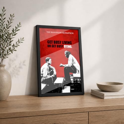 Image of Inspirational Prison Escape Premium Framed Wall Poster (12x18 Inch) | Motivational Friendship & Perseverance Wall Art | Black White & Red Vintage Decor for Man Cave, Bedroom, Office & Workspace | Ready-to-Hang Frame