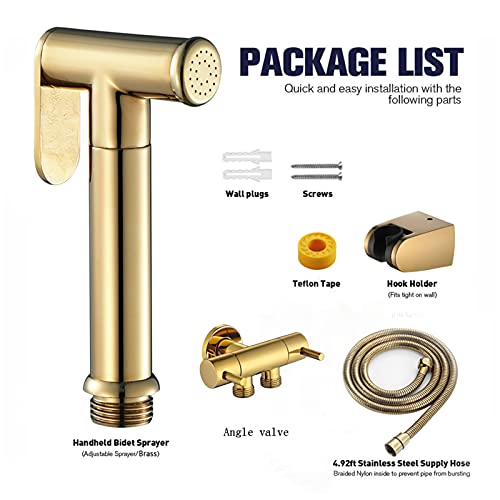 BDAYEK Bidet spray Handheld Bidet Sprayer with Angle Vavle, Stainless Steel Toilet Cleaner Bidet Sprayer Set, Baby Cloth Diaper Sprayer and Shower Wash Hose, Gold Round - Image 3