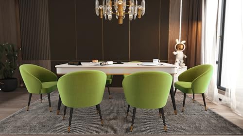 Image of WOODEN SPACE 6-Seater Wooden Dining Table Set | Nano Composite Marble Top | Solid Wood Base | Modern Dining Room Furniture with 6 Chairs (Green 4)