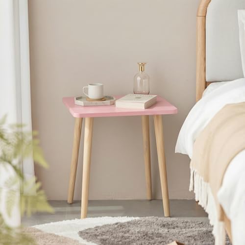 Image of FORAOFUR Small Accent Table, Modern Mini Coffee Table with Natural Wood Legs, Quick Assembly End Furniture for Bedroom Living Area Sofa, Minimalist Design for Nuresery and Compact Homes, Pink