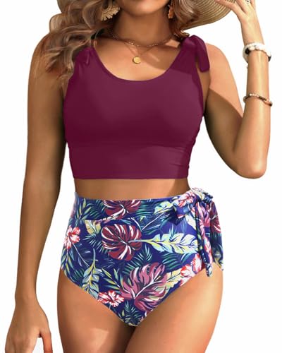 Image of Yonique Two Piece High Waisted Swimsuits - Women Tummy Control Bikini Modest Bathing Suit 2PC 2025