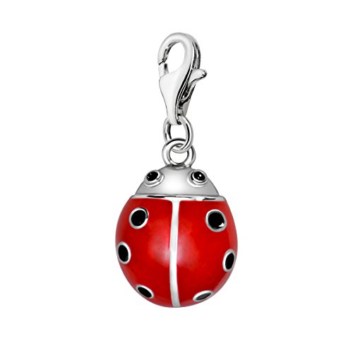 Quiges Charm con Cierre Colgante Mariquita Plata de Ley 925 Mujer para Pulseras Europeas