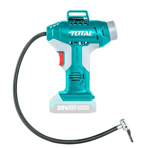 TOTAL - Pistola Compresor a Batería P20S de 20 V - Bomba de Aire Eléctrica para Inflar Neumáticos, Balones y Colchones- Máxima Presión de 150 Psi/10 Bar
