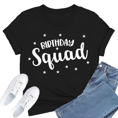 Image of Birthday Shirts Women Happy Birthday Queen and Squad Tee Tops
