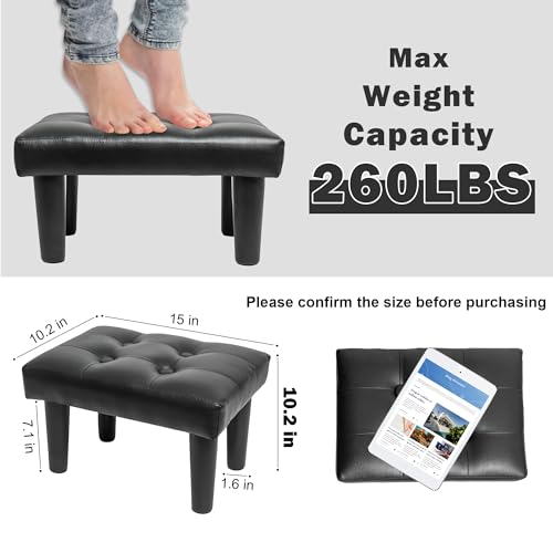 Image of CAROLMADE 15 inch Ottoman Foot Rest, PVC Small Ottoman Foot Stool with Legs Modern Footstool Ottomans for Living Room Entryway Office, Black