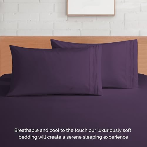 Elegant Comfort Luxurious 1500 Premium Hotel Quality Microfiber 4-Piece Sheet Set, 18-24 Inches Deep - Extra Deep Pocket Sheets - Ultra Soft 4PC Deep Pocket Sheets, Twin/Twin XL, Eggplant-Purple