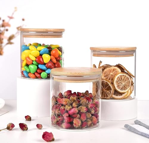 Image of MARTVIA Glass Food Storage Jars with Bamboo Lids 650ml Set of 2, Wide Mouth Lid Jar for Home Kitchen,Flour, Sugar, Coffee, Pasta, Oats, Grains, Cookies, Snacks (Round 650 ML Jar, SET OF 2)