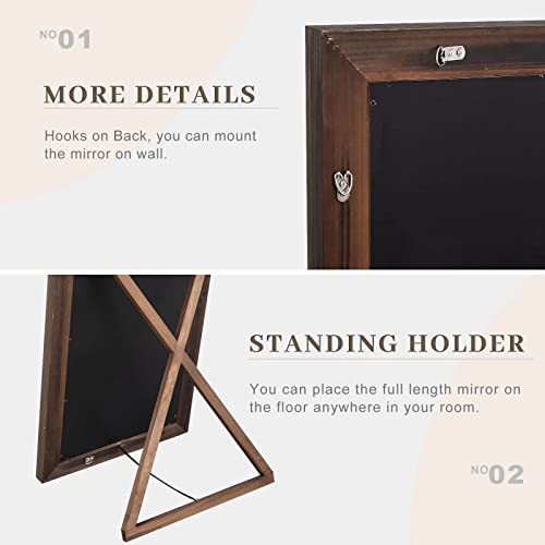 Image of NeuType 65 inchx22 inch Full Length Mirror Floor Mirror with Standing Holder Solid Wood Frame Large Bedroom Mirror Wall Mounted Mirror Hanging or Leaning Against Wall, Charcoal Brown