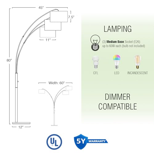 Kira Home RV-F0388-OB-WT Akira 79 Inch 3-Light Modern Arc Floor Lamp thumb #3