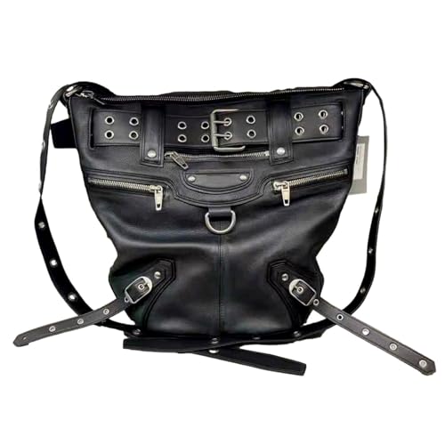 Sac à main en cuir de style foncé avec rivets et finitions métal haut de gamme