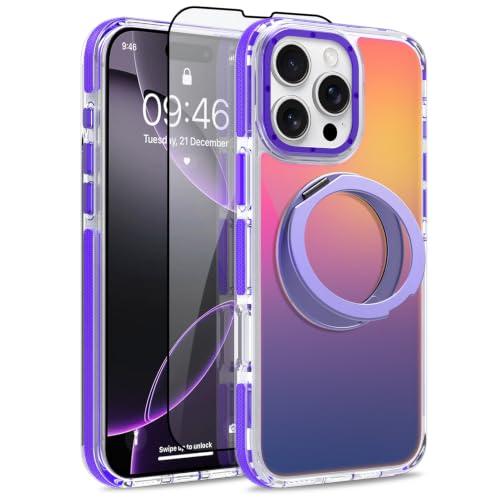Image of Magnetic for iPhone 16 Pro Max Case with 360 Stand [Compatible with Magsafe] [Fluorescent Design] [1 Screen Protector] Slim Translucent Matte Case for iPhone 16 Pro Max 6.9 inch, Purple