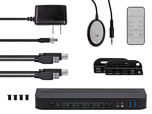 Image of Monoprice 4K DisplayPort 1.4 and USB 3.0 4x1 KVM Switch - 4K@60Hz, 18 Gbps, HDR, YCbCr 4:4:4, HDCP 2.2, HDMI 2.0, Share 4 Computers with 1 Keyboard Mouse, Monitor, Printer, Black - Blackbird Series