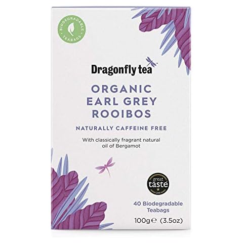 Dragonfly Tea Organic Earl Grey Rooibos, Naturally Caffeine Free Tea, 40 Teabags, Pack of 4, 160 Teabags Cover