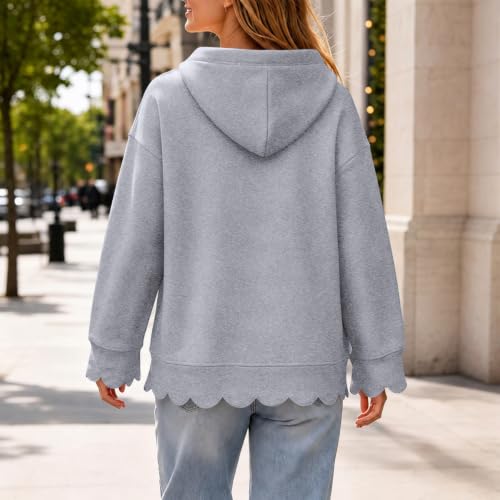 Hooded Sweatshirts for Women Cotton Scalloped Hem Oversized Sweat Shirts - image 6
