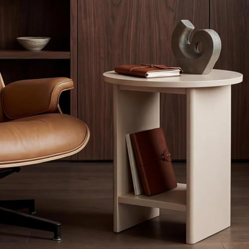 Image of Blisswood Painted Finish Round Side Table, 2 Tier End Coffee Table with Storage Shelf, Modern Bedside Nightstand for Living Room Bedroom, Sofa Lamp Accent Table for Small Spaces, Home Office, Taupe