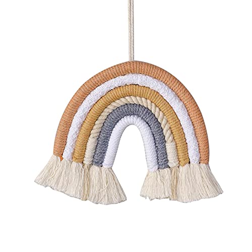 Tapisserie Macramé Arc-en-Ciel, Pendentif Tissé Main, Ornements Créatifs Faits, Décoration Murale Tapisserie Colorée Bohème pour Fournitures Fête, Chambre d'enfants, Chambre, Salle Jeux(Couleur café) Cover