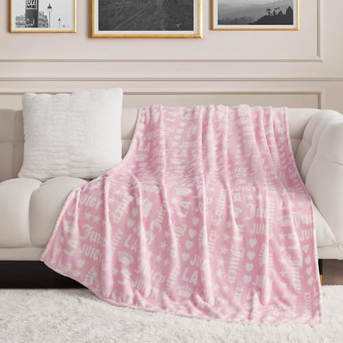 Juicy Couture Luxurious Throw Blanket for Couch - 50” x 70” Inches - Crown Royal Blanket - Plush & Cozy Throw Blanket - Decorative Blankets for Sofas, Throws for Chairs, and Beds – Pink/White