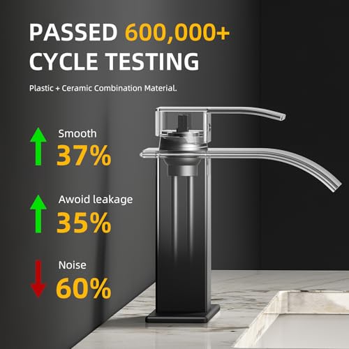 Ryuwanku Bathroom Faucet Matte Black Modern Waterfall Bathroom Sink Faucet with Single Handle Suitable for 1 or 3 Holes,Supply Deck Plate and Hose - Image 2