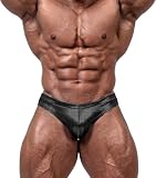 Penveer Men’s Bodybuilding Posing Trunks – Classic Physique Competition Suit, IFBB Style Posing Suit with Mesh Front, Stretch Elastic Waistband - Black - Small