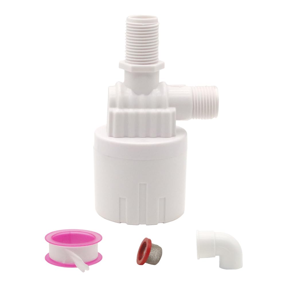 Houtokit White 1/2'' Float Valve, Automatic Water Level Control Auto Fill Shut Off Floating Ball Valve For Water Tanks, Fountains, Swimming Pools, Aquarium, Livestock Tanks (Top Inlet)
