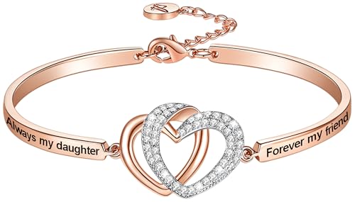 Christmas ‘Badass Daughter’ Gift, ‘Always My Daughter Forever My Friend’ Bangle Bracelet, ‘Mother/Father Daughter Forever Love’ Women Jewelry, Birthday Xmas Wedding Present from Dad Mom