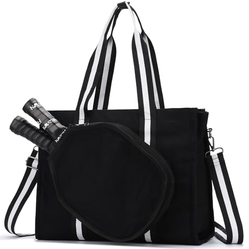 VASCHY Pickleball Canvas Tote Bag for Women/Men with Fence Hook