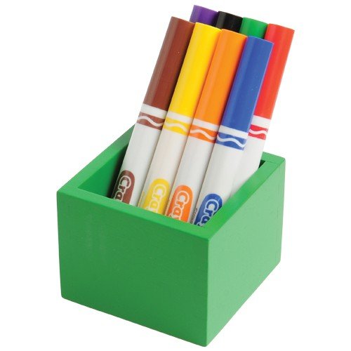Constructive Playthings 14" x 7 1/4" Wooden Storage Tray with Eight 2 1/2" x 3 1/4" sq. Colored Boxes Matching Standard Marker and Crayon Colors for Easy Color Matching and Clean Up