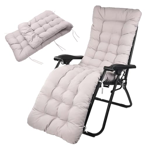 wawofun Sun Lounger Cushions Only 170 * 53cm Garden Sunlounger Cushions with Top Cover Garden Recliner Chair Seat Pads Sunbed Cushion for Indoor Outdoor Patio Yard Beach (Grey)