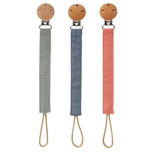Image of Socub 3 Pack Pacifier Clips for Baby Boys and Girls, Fabric Pacifier Hold with Clip for Binky, Teether Toys, BPA Free, Baby Shower Birthday Gift, 3 Month+(Sage/Ether/Muted)
