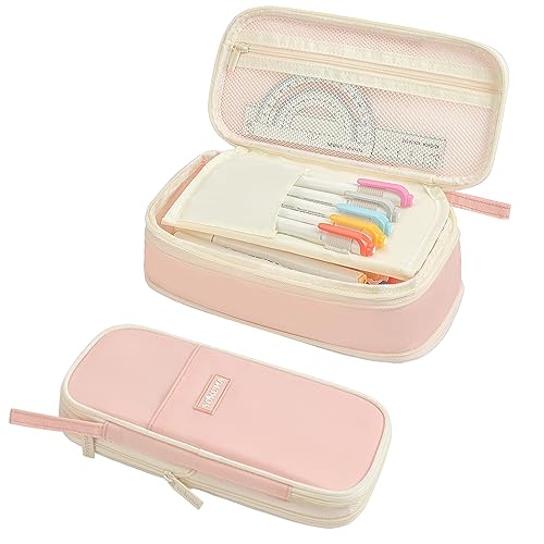 YOKUMA Pencil Case Cute Pencil Pouch for Girls Big Capacity Pen Bag Box Kawaii Aesthetic College School Supplies for Student Teen Adults Preppy Pink