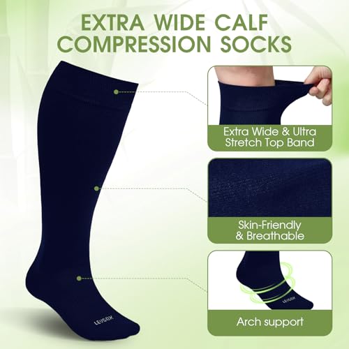 Image of LEVSOX Wide Calf Compression Socks for Women&Men Plus Size 15-20mmHg Knee High Large Support Stockings for Circulation