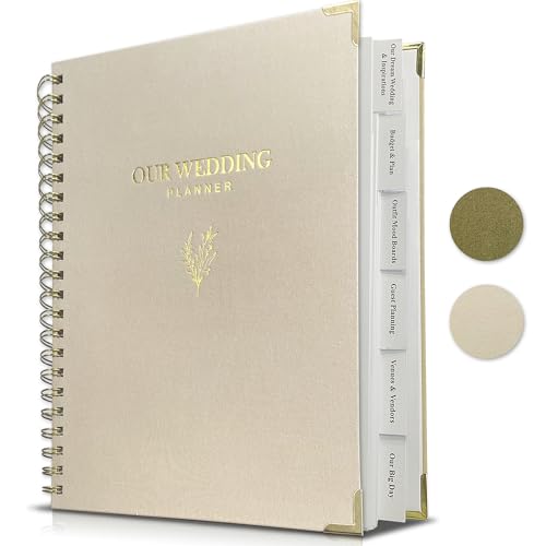 LADY&HOME Wedding Planner Book and Organizer, Linen Cover Wedding Planner Book, Bridal Planning Binder for Bride to be Gifts with Calendars, Checklist and Pockets (Apricot)