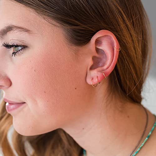 Little Gold Hoops, Small 10mm, Extra Thin 24 Gauge Earrings 14k Yellow Gold Fill Earrings Handmade Sleeper Hugger Hoop Earrings