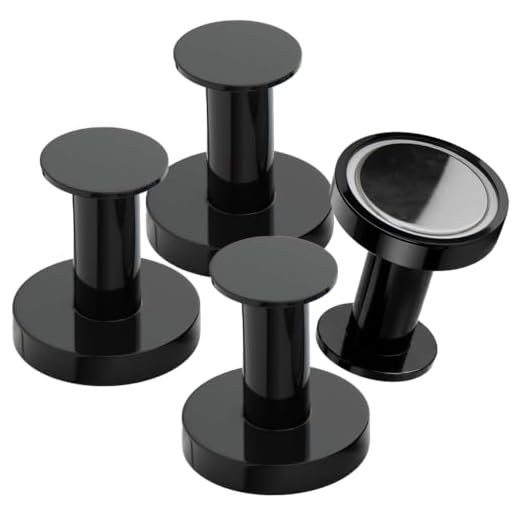 Mavoro Strong Magnetic Hooks for Hanging Coats and Bags. Set of 4 Black Magnet Hooks Heavy Duty Magnets, Neodymium 52 Rare Earth Magnets. Push Pin Style Magnet Hook for Refrigerator, Locker etc