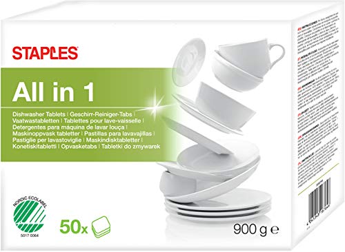 Preisvergleich Produktbild STAPLES® Spülmaschinengeschirrreiniger All in 1, Tab, Spenderbox, 50 x 18 g (900 g)