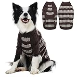 Hjumarayan Suéter Perro Grande, Cálido y Elástico Sueter Perro Invierno Ropa Labrador, Diseño a Rayas Jersey Punto con Agujero para Correa para Salidas Rápidas, Marrón XL