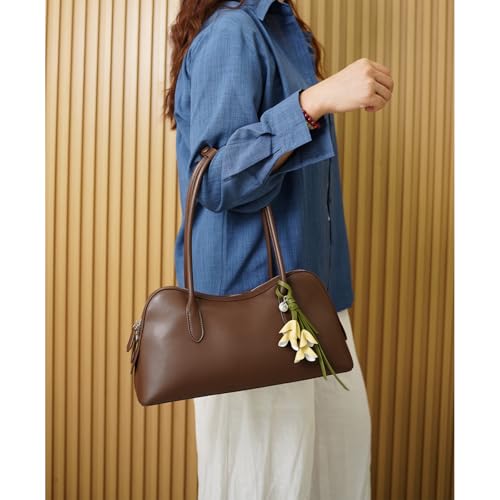 Genuine Leather shoulder Bag for Women with Top Handle， Satchel purse Bowler Handbags with zipper closure3