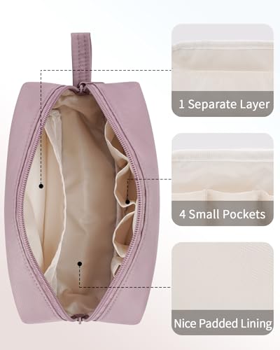 Image of Narwey Cute Makeup Bag Small Toiletry Bag Travel Cosmetic Bag Organizer Make Up Bags with Organized Pockets for Women (Dusty Rose, Large)